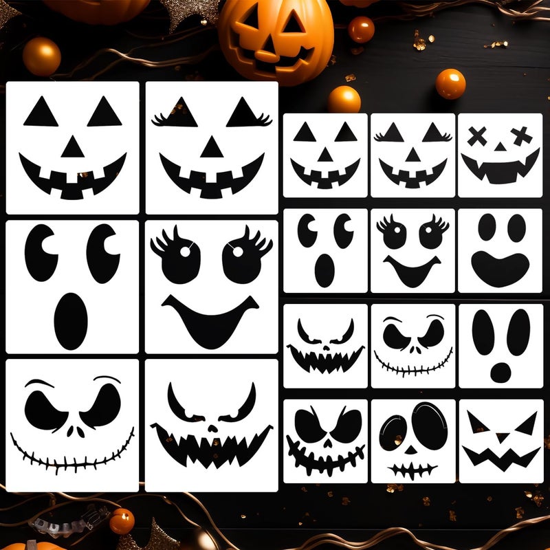 SUNVERSE Halloween Stencils Pumpkin Face Stencils Reusable Ghost Face Stencil for Painting on Wood Fabrics DIY Crafts Decor - Image 1